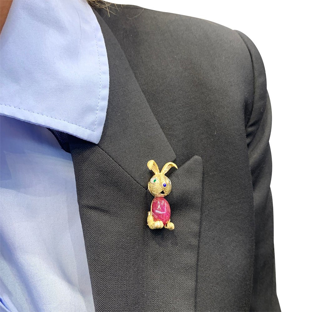 Clip "Lapin" or jaune et platine, rubis - Castafiore