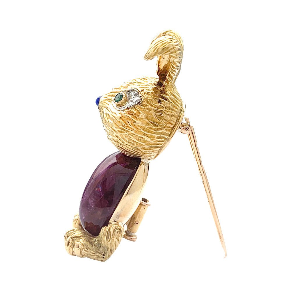 Clip "Lapin" or jaune et platine, rubis - Castafiore