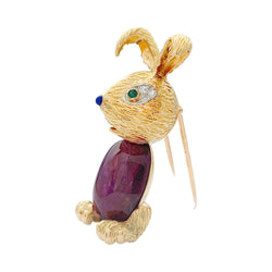 Clip "Lapin" or jaune et platine, rubis - Castafiore