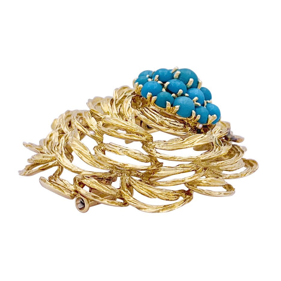 Clip vintage Cartier, or jaune et turquoises. - Castafiore