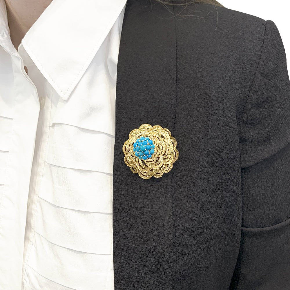 Clip vintage Cartier, or jaune et turquoises. - Castafiore