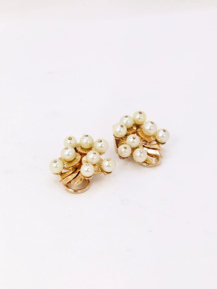 Clips d’oreilles vintage en or jaune et perles de culture - Castafiore