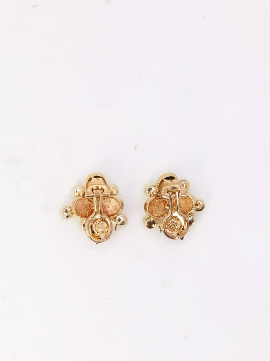 Clips d’oreilles vintage en or jaune et perles de culture - Castafiore