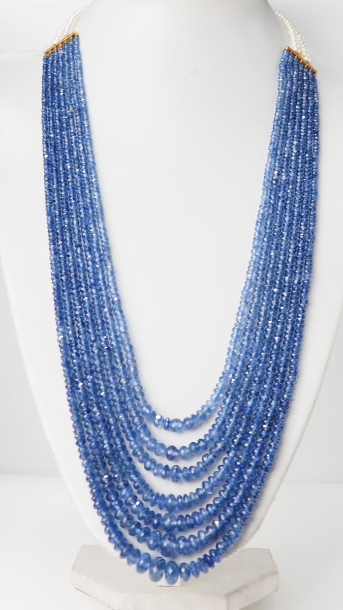 Collier 7 rangs de saphirs or jaune et perles de culture - Castafiore