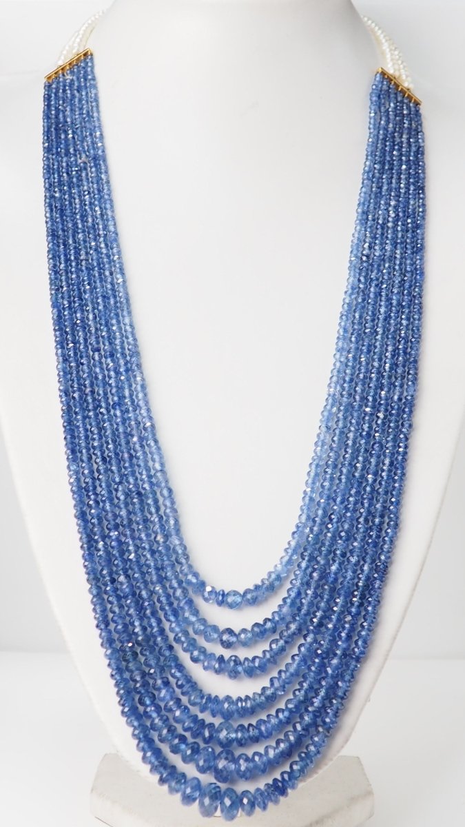 Collier 7 rangs de saphirs or jaune et perles de culture - Castafiore