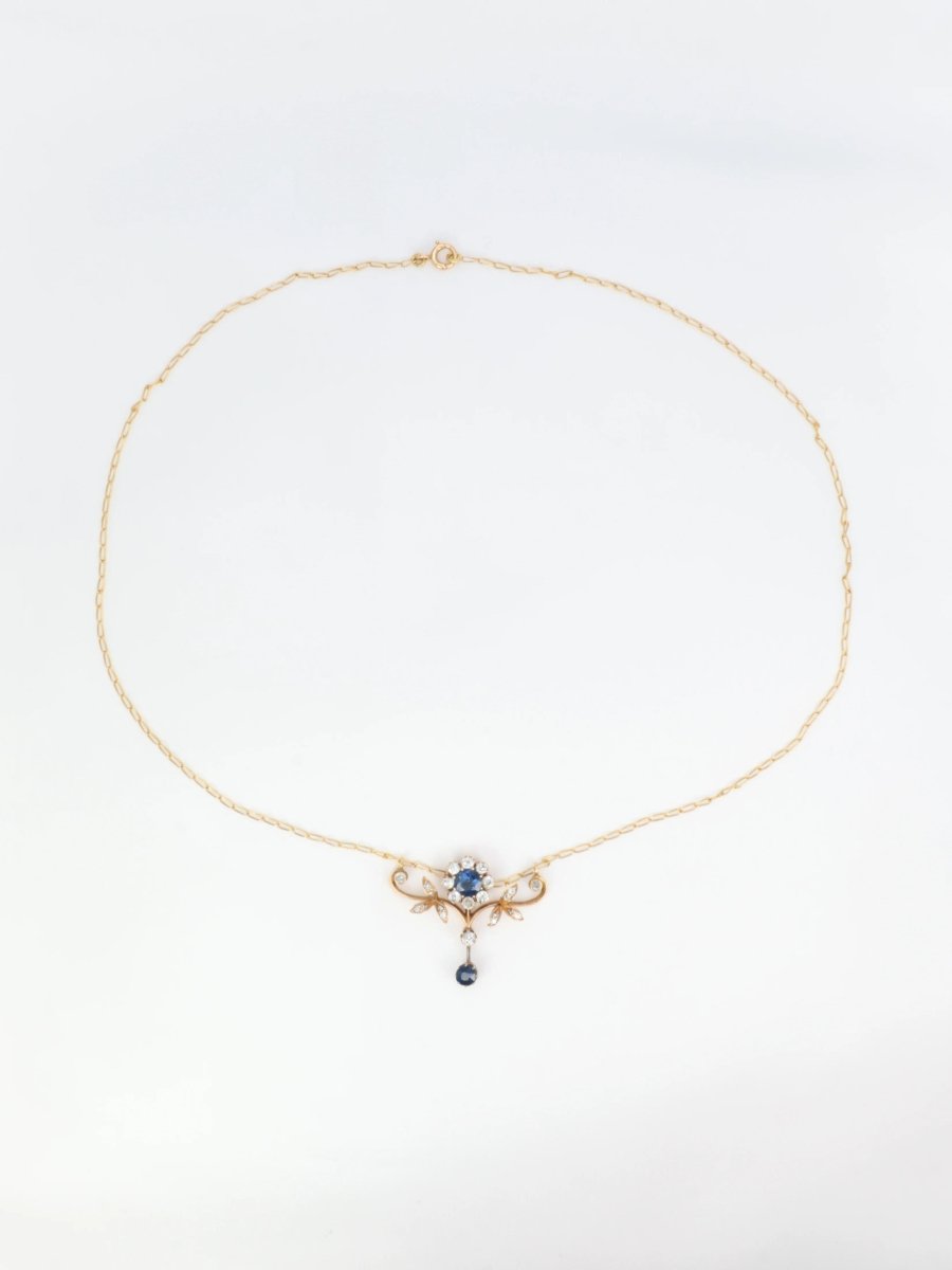 Collier Art Nouveau Fleur en or, saphirs et diamants - Castafiore
