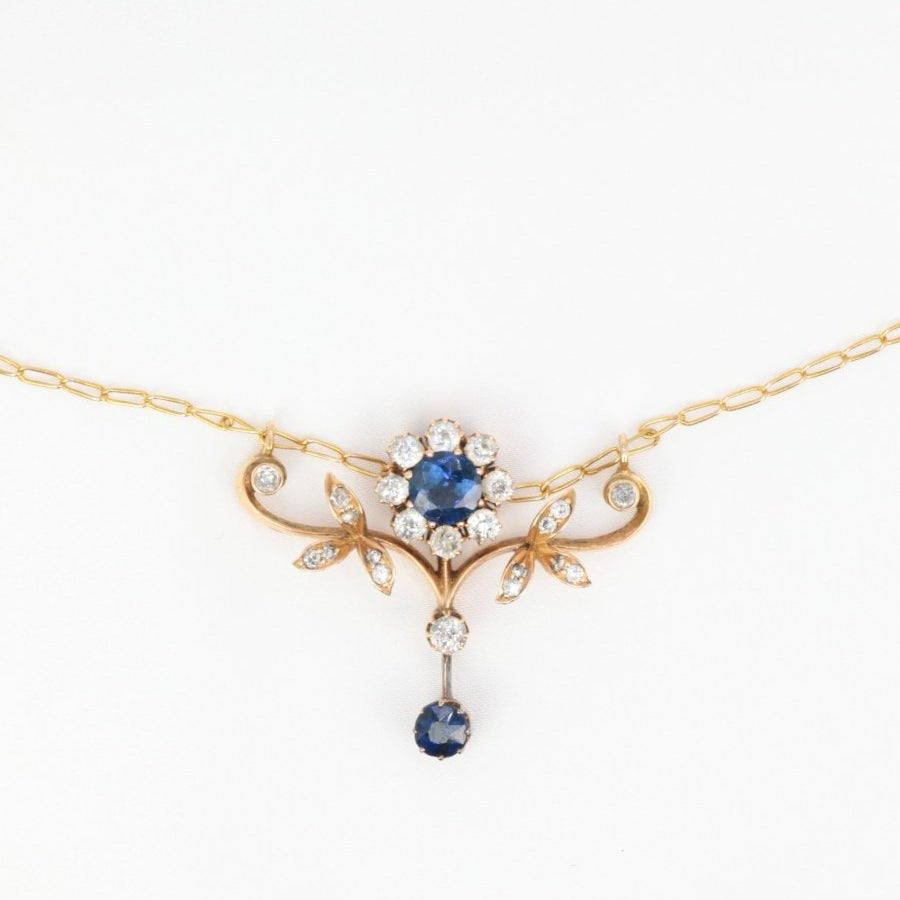 Collier Art Nouveau Fleur en or, saphirs et diamants - Castafiore