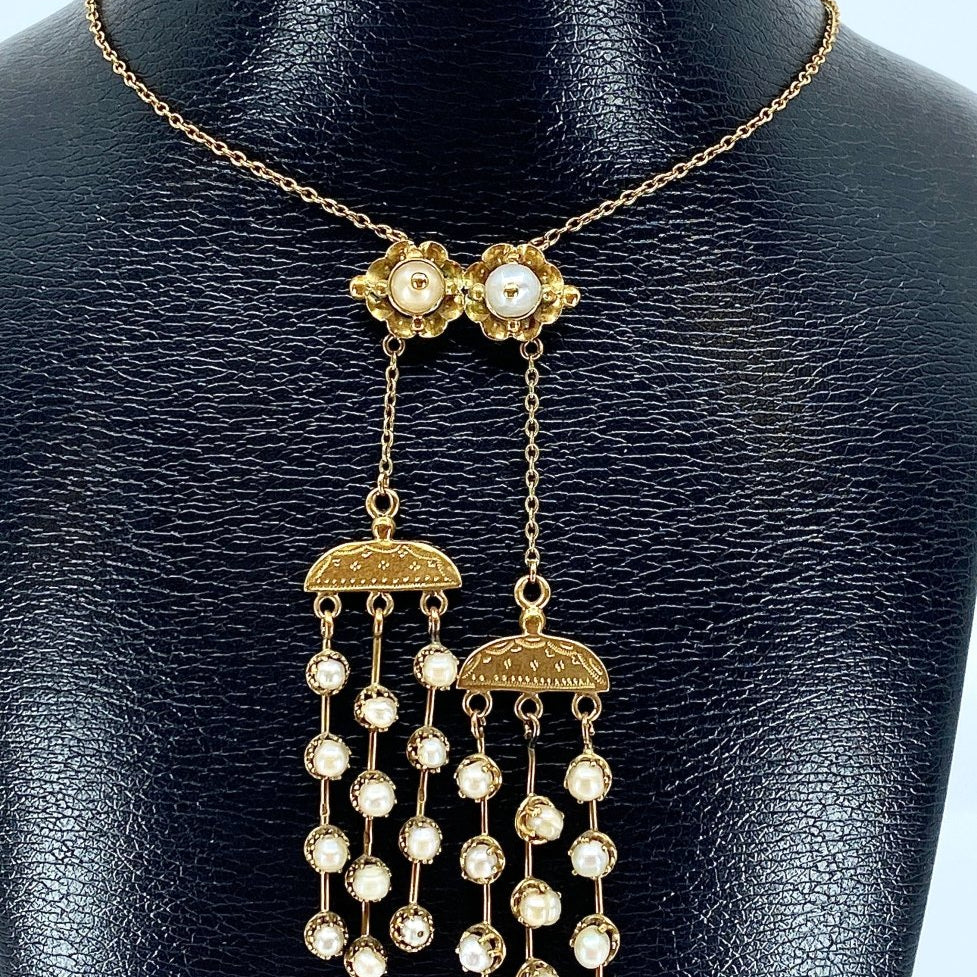 Collier bayadère en or 18 carats et perles fines, époque Napoléon III - Castafiore