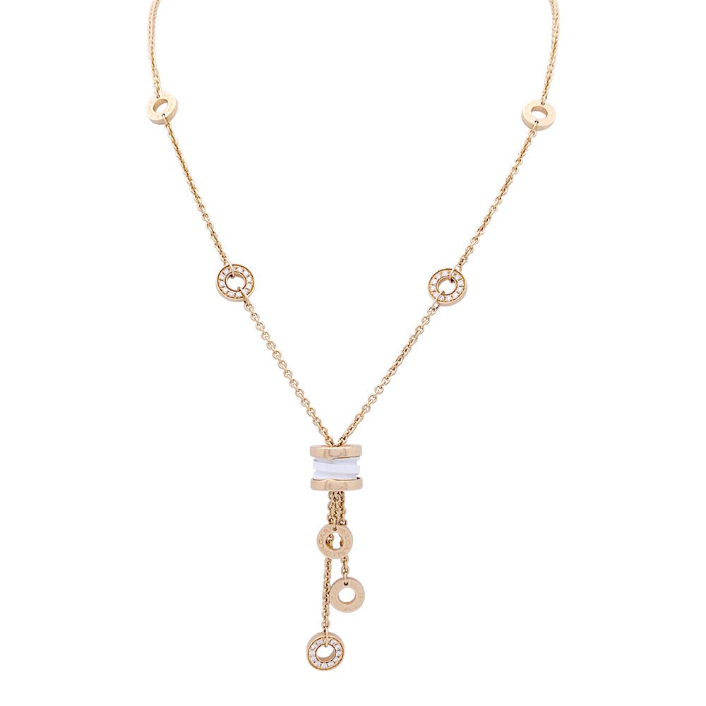 Collier Bulgari, "BZERO1", or rose, céramique blanche et diamants. - Castafiore