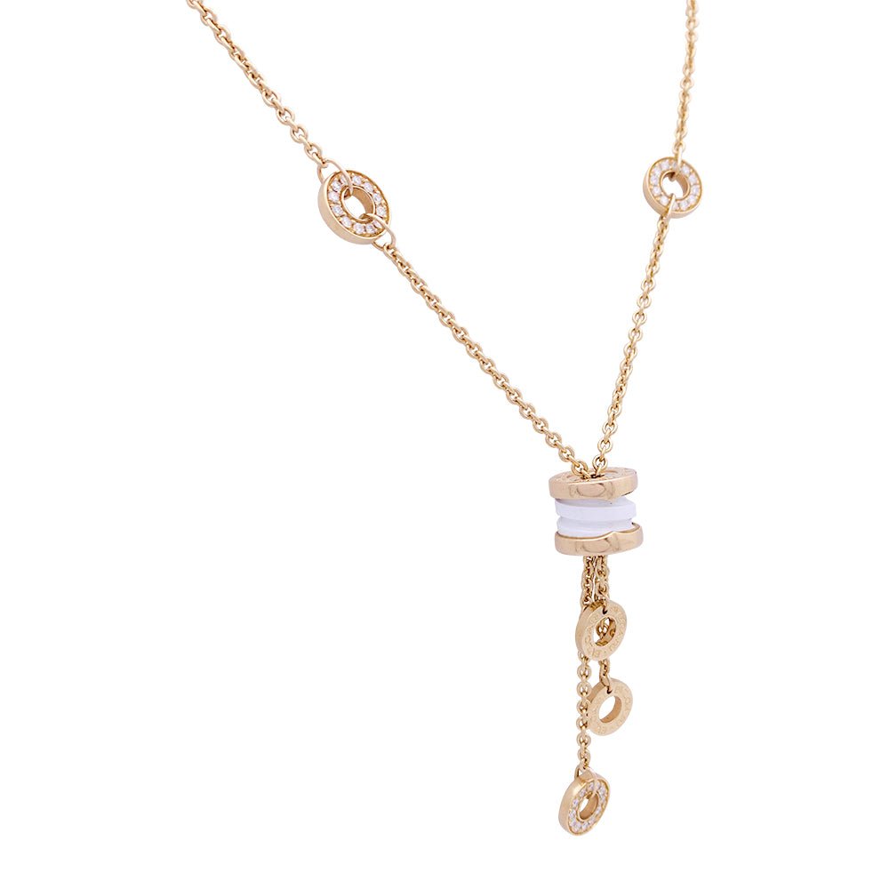 Collier Bulgari, "BZERO1", or rose, céramique blanche et diamants. - Castafiore
