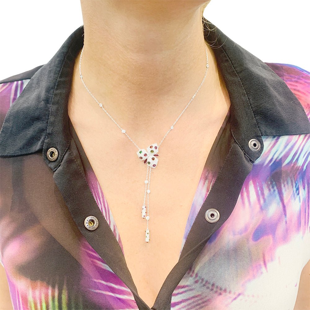 Collier CARTIER "Caresses d'Orchidées" en or blanc et pierres de couleurs - Castafiore