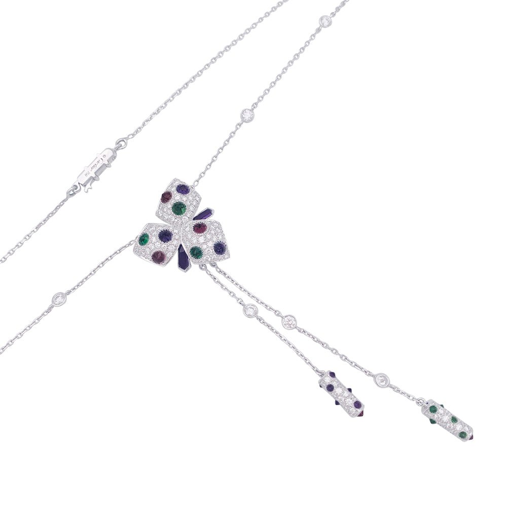 Collier CARTIER "Caresses d'Orchidées" en or blanc et pierres de couleurs - Castafiore