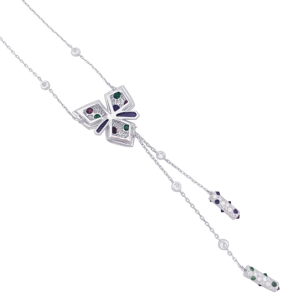 Collier CARTIER "Caresses d'Orchidées" en or blanc et pierres de couleurs - Castafiore