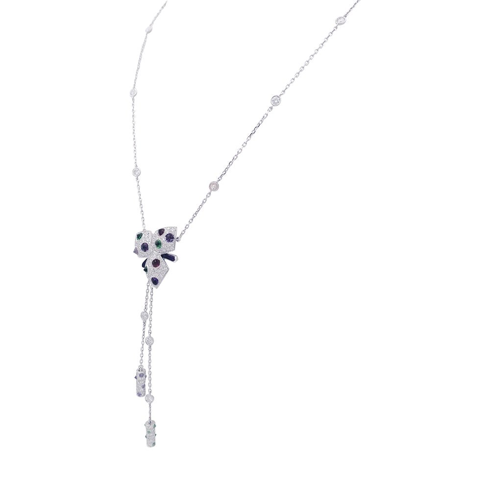 Collier CARTIER "Caresses d'Orchidées" en or blanc et pierres de couleurs - Castafiore