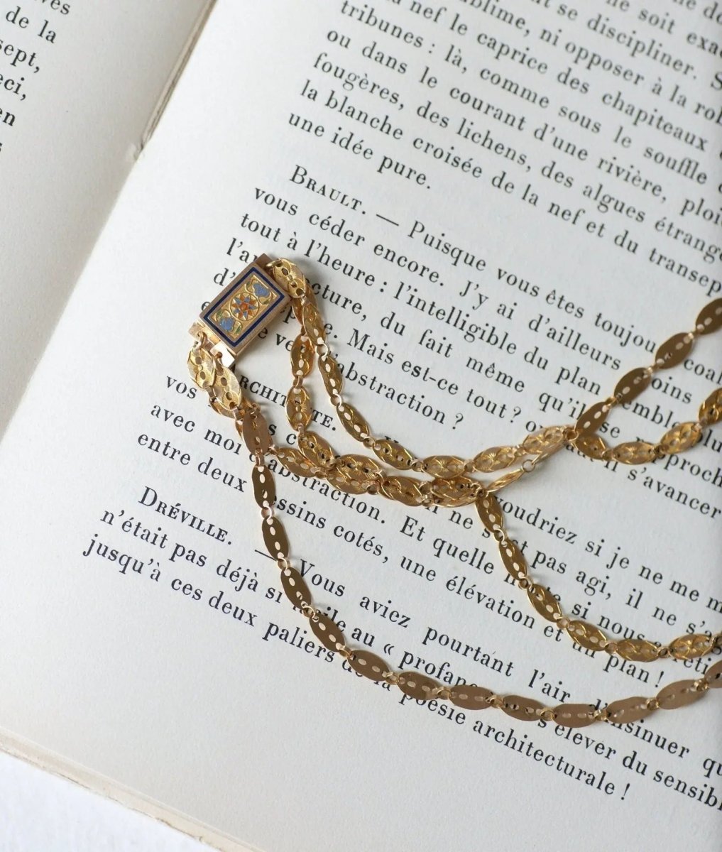 Collier chaîne double or et fermoir émaillé - Castafiore