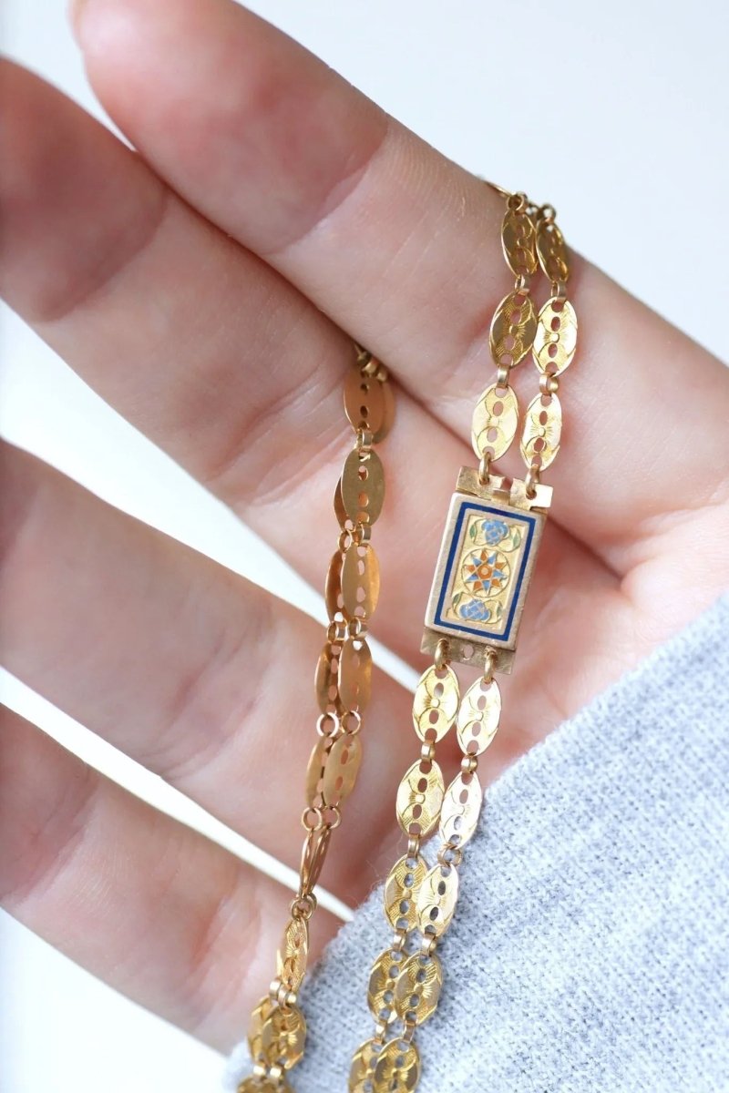 Collier chaîne double or et fermoir émaillé - Castafiore