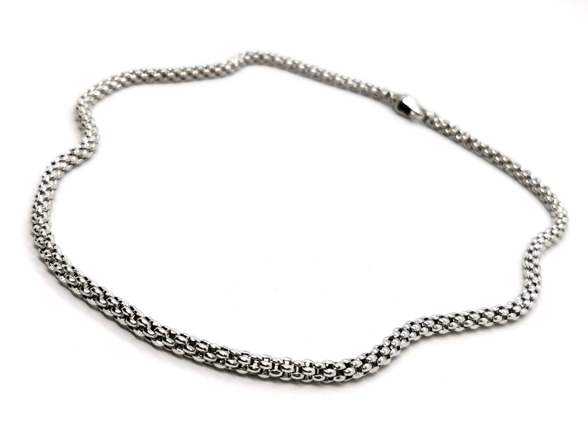 Collier Chaîne FOPE maille popcorn en or blanc - Castafiore