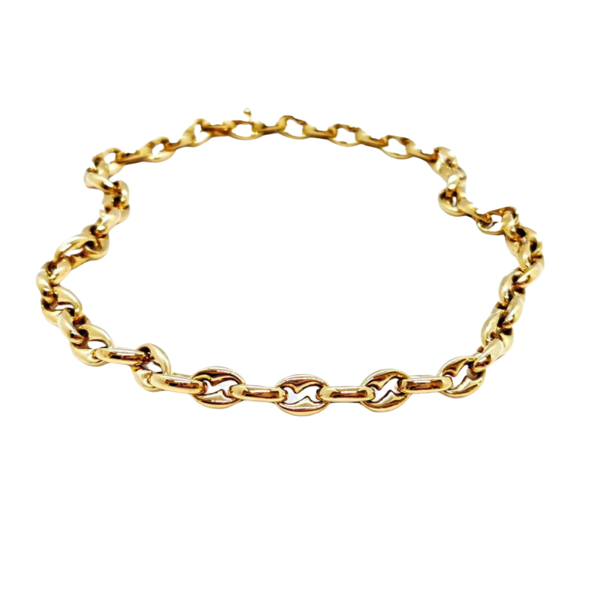 Collier Chaîne maille grain de café en or jaune et saphir - Castafiore