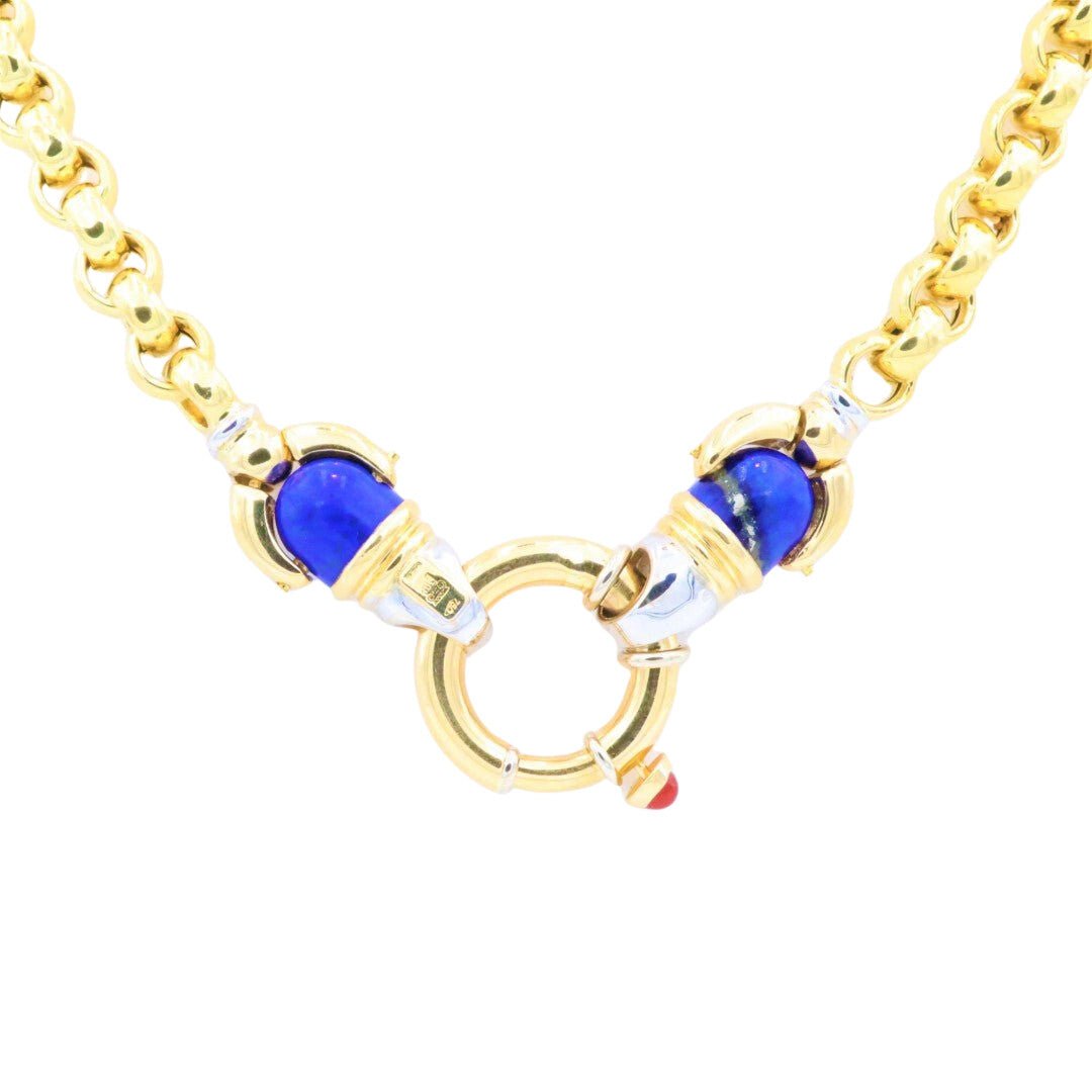 Collier Chaîne maille jaseron en 2 ors, cornaline et lapis lazulis - Castafiore