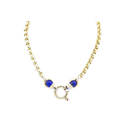 Collier Chaîne maille jaseron en 2 ors, cornaline et lapis lazulis - Castafiore