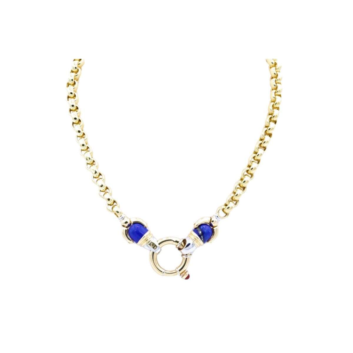 Collier Chaîne maille jaseron en 2 ors, cornaline et lapis lazulis - Castafiore