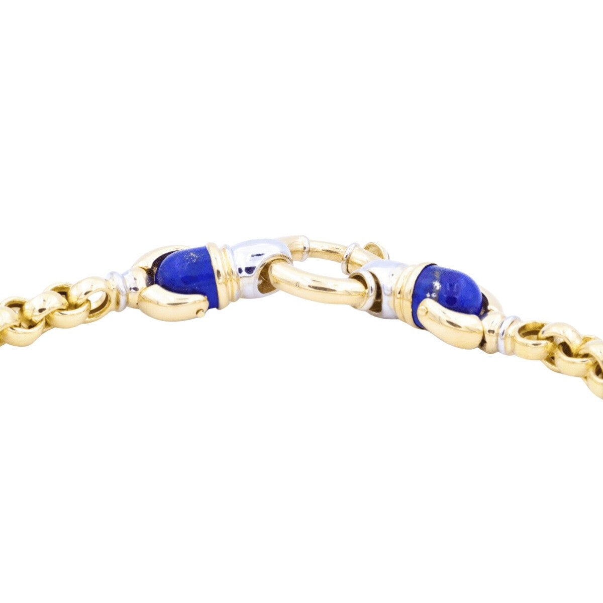 Collier Chaîne maille jaseron en 2 ors, cornaline et lapis lazulis - Castafiore