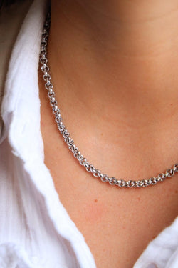 Collier Chaîne maille jaseron en or blanc - Castafiore