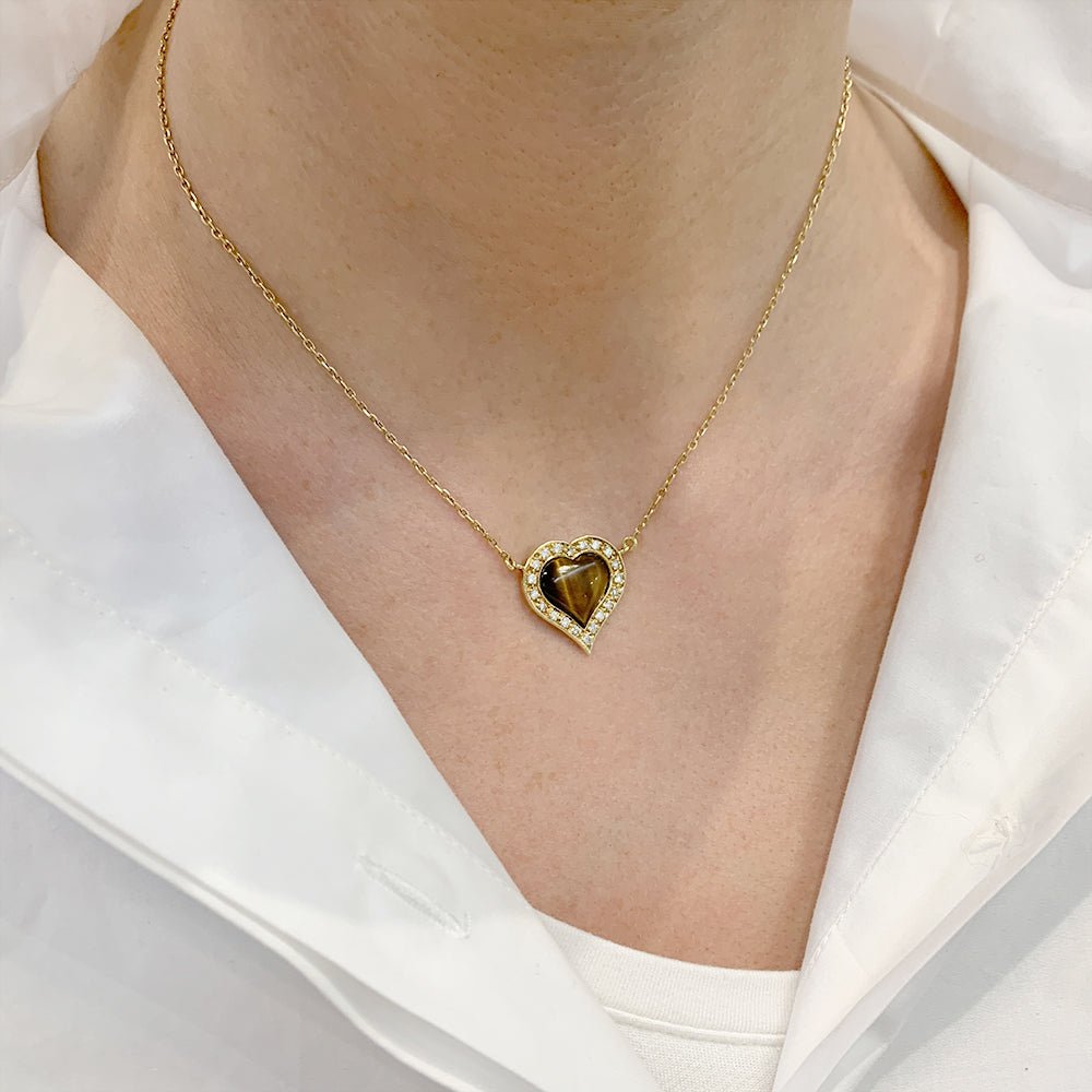 Collier, "Coeur", or jaune, oeil de tigre, diamants - Castafiore