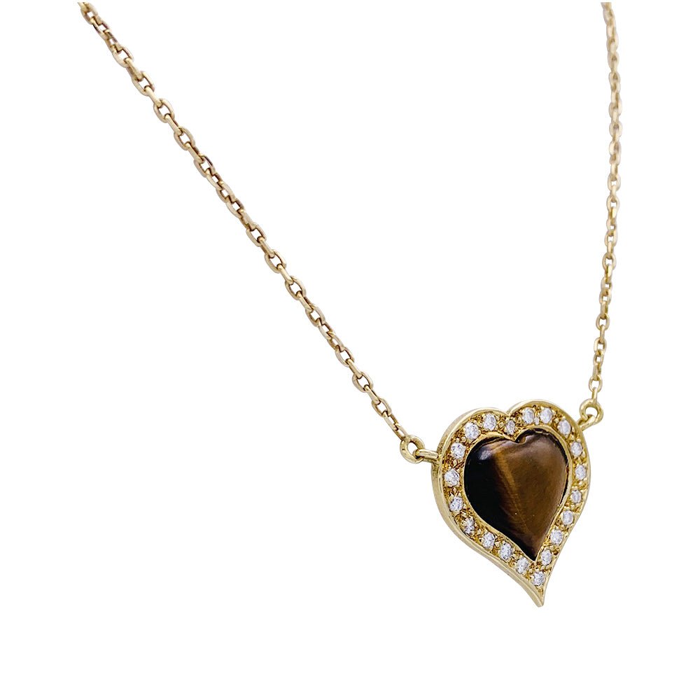Collier, "Coeur", or jaune, oeil de tigre, diamants - Castafiore