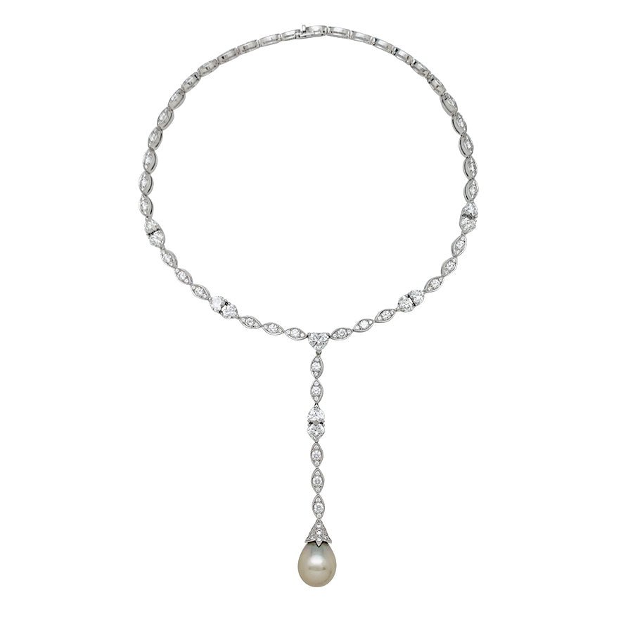 Collier cravate CARTIER, "Amour", or blanc, diamants, perle de Tahiti - Castafiore