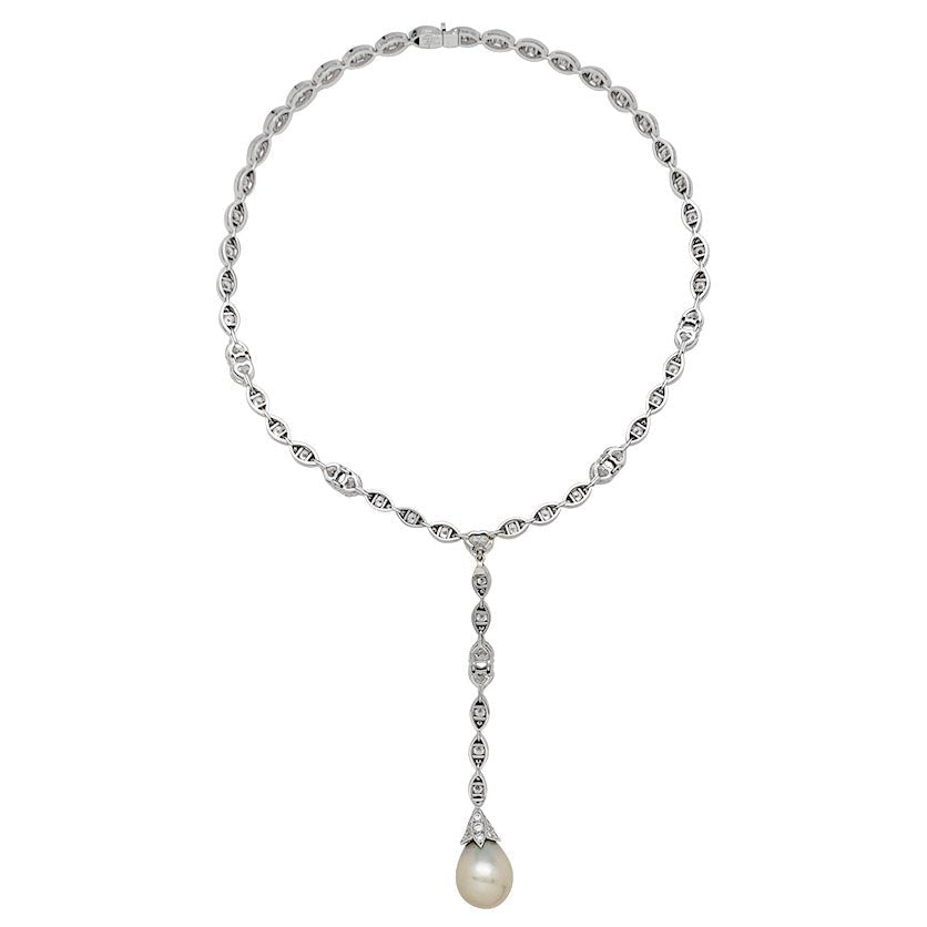 Collier cravate CARTIER, "Amour", or blanc, diamants, perle de Tahiti - Castafiore