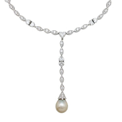Collier cravate CARTIER, "Amour", or blanc, diamants, perle de Tahiti - Castafiore