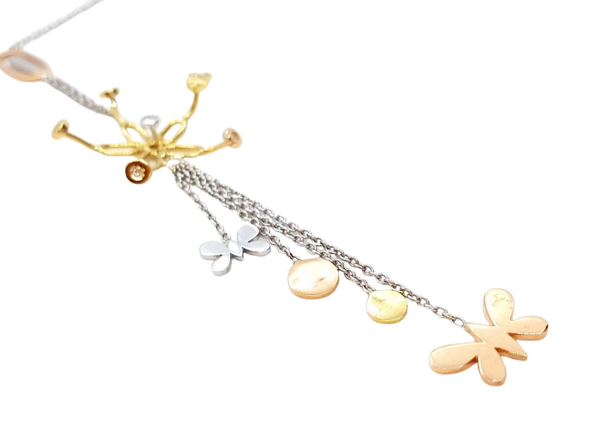 Collier Cravate fleurs et papillons en 3 ors et diamants - Castafiore