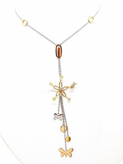 Collier Cravate fleurs et papillons en 3 ors et diamants - Castafiore