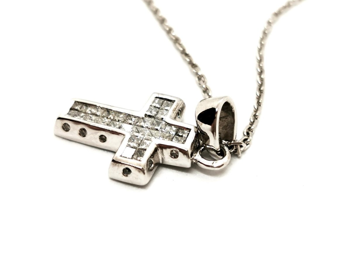 Collier Croix Or blanc Diamant - Castafiore
