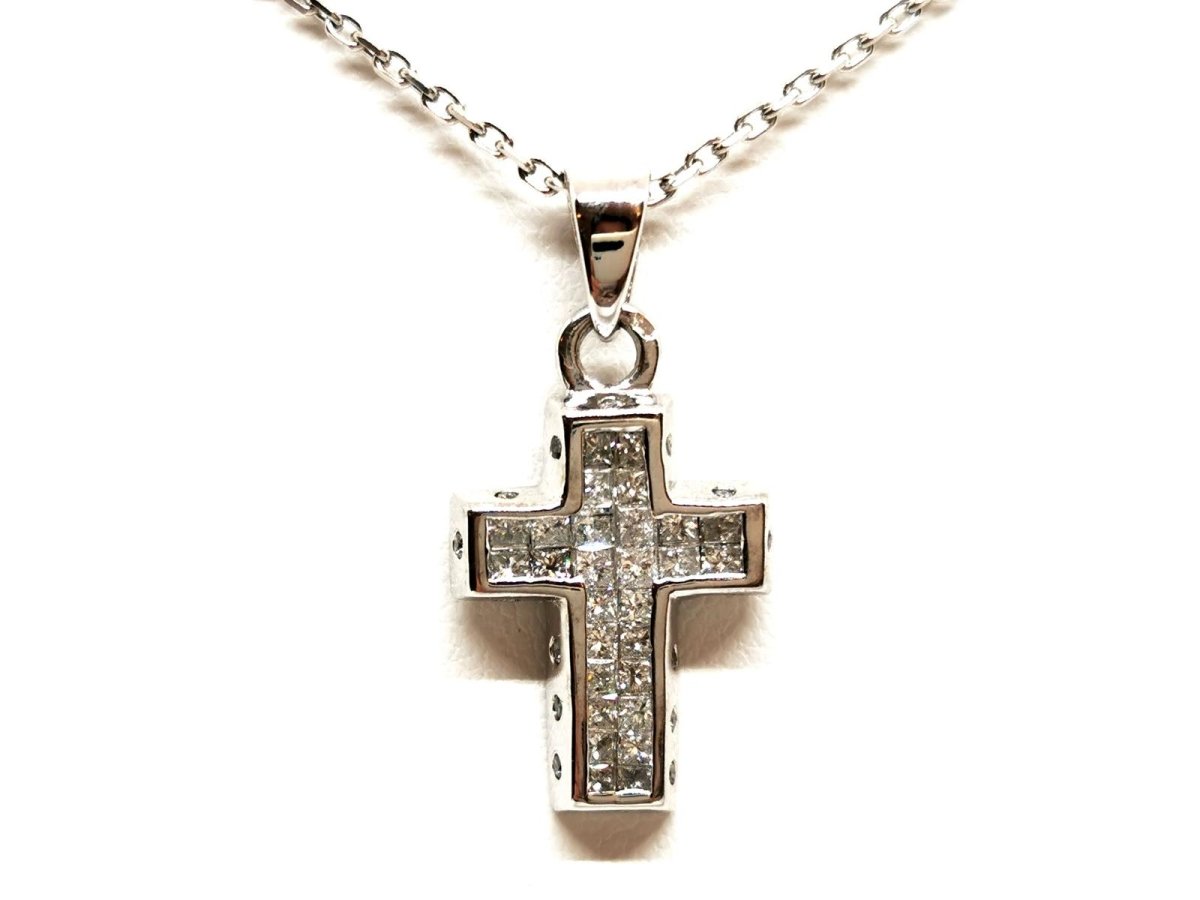 Collier Croix Or blanc Diamant - Castafiore