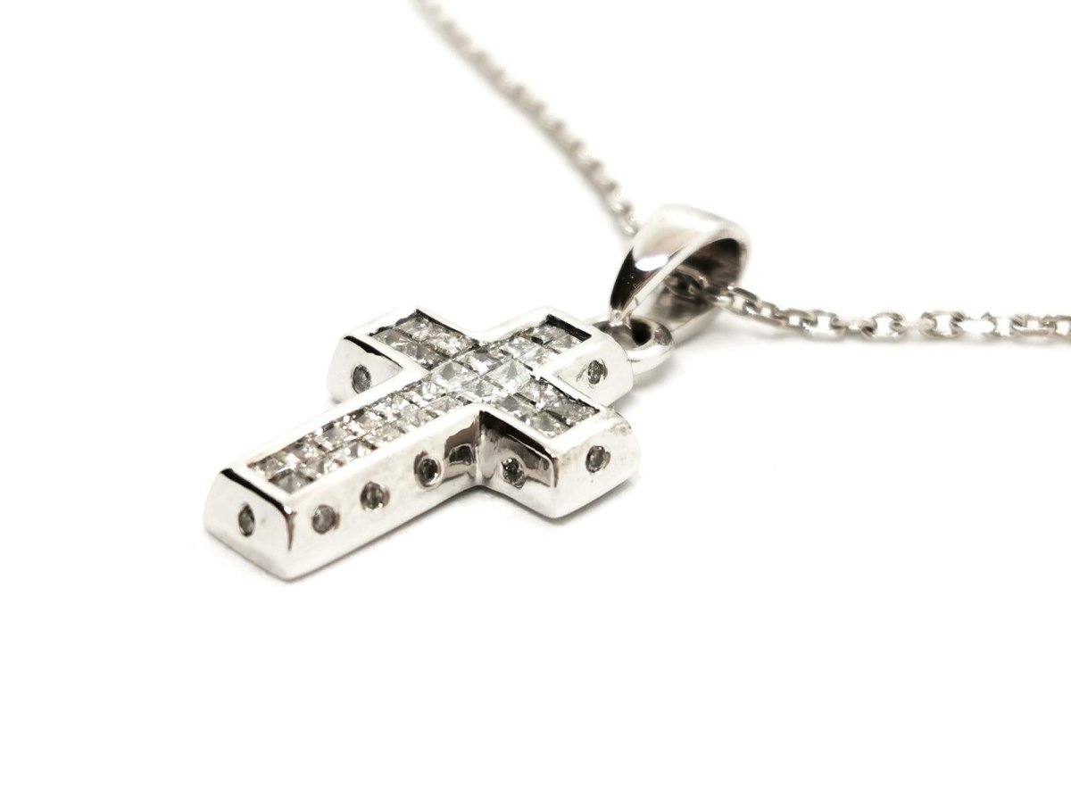 Collier Croix Or blanc Diamant - Castafiore