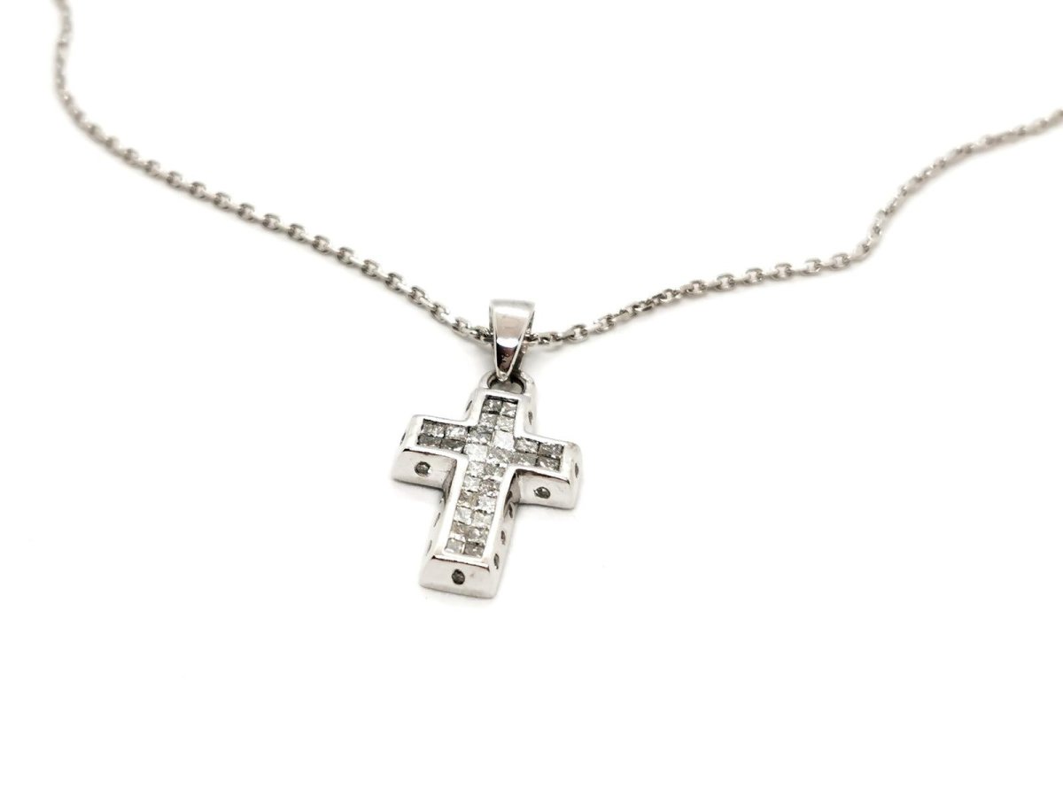Collier Croix Or blanc Diamant - Castafiore