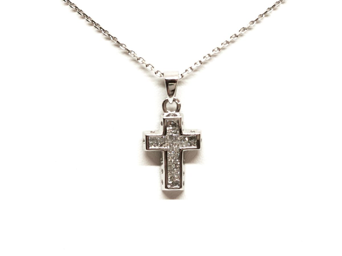 Collier Croix Or blanc Diamant - Castafiore