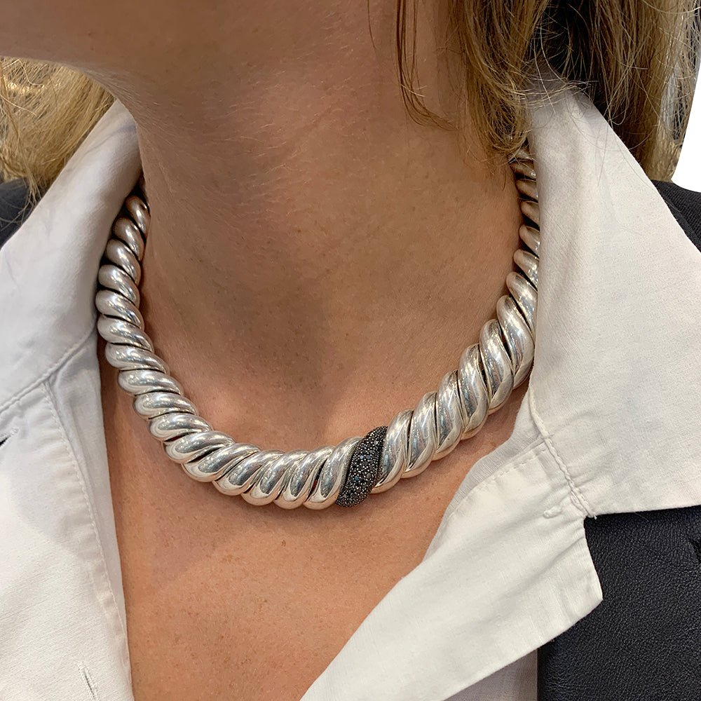 Collier David Yurman en argent, diamants noirs - Castafiore