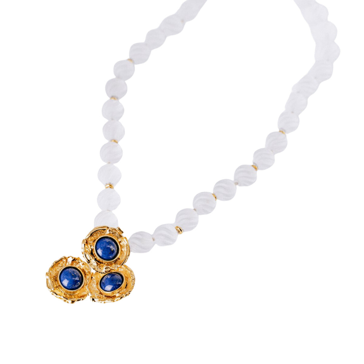 Collier de perles de cristal de roche et pendentif lapis-lazuli - Castafiore