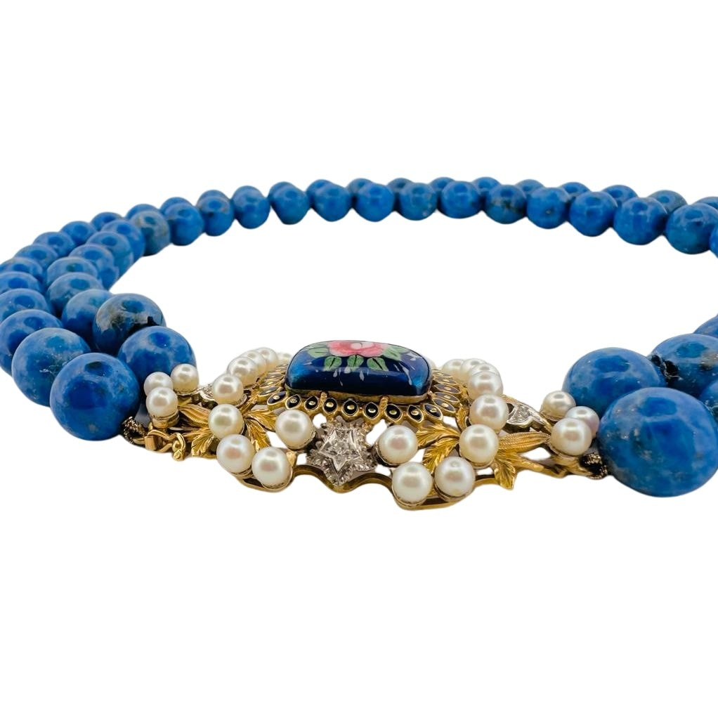 Collier deux rangs de perles de lapis lazuli - Castafiore