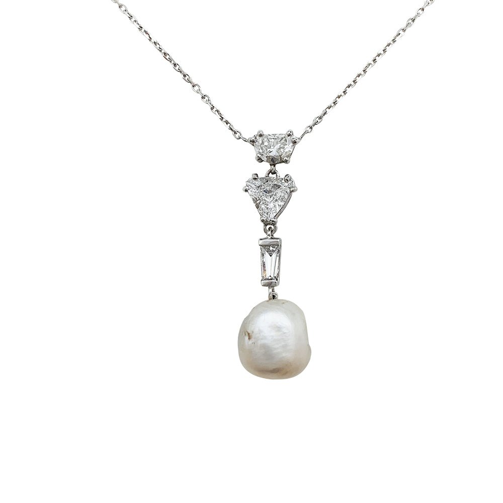 Collier diamants et perle fine, or blanc - Castafiore