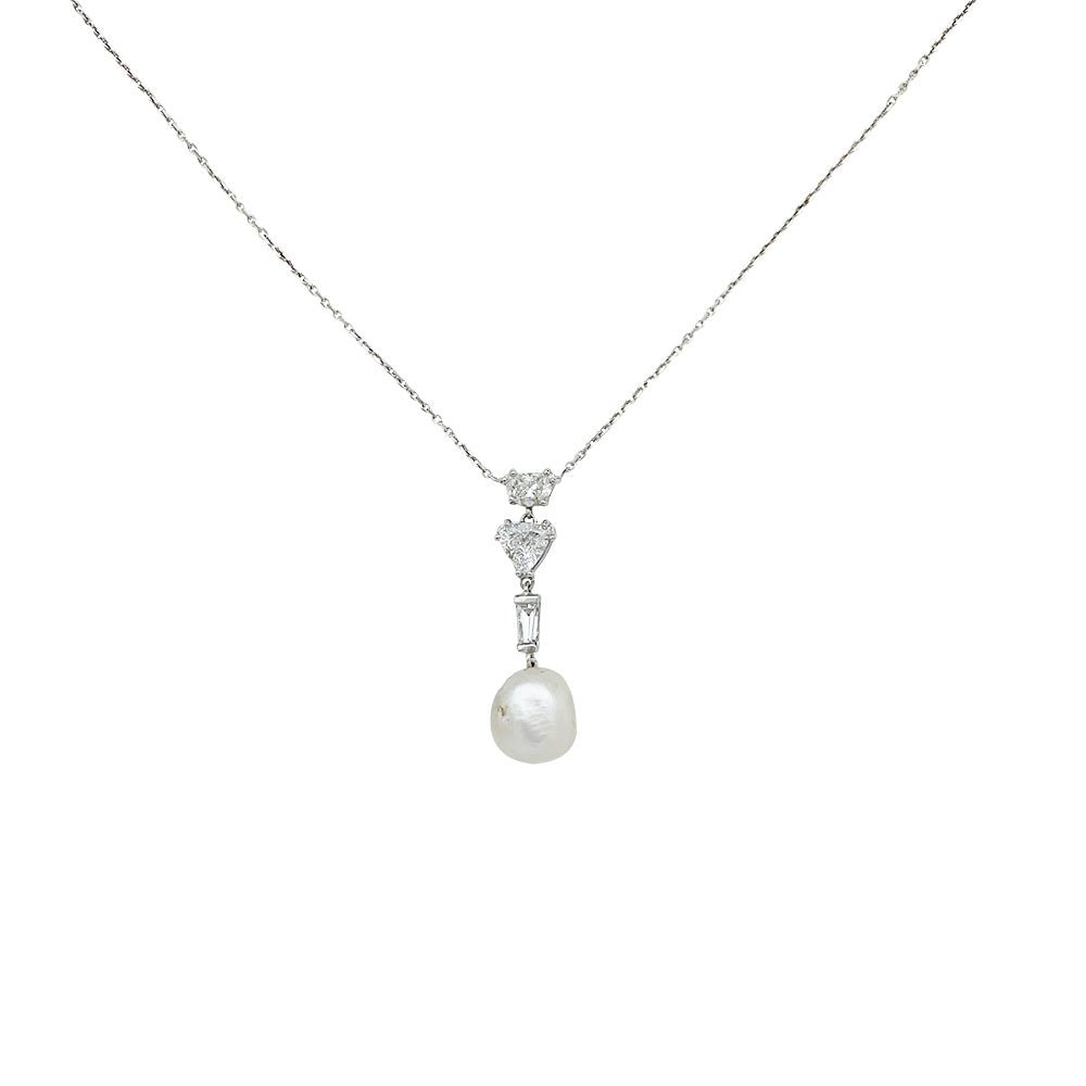Collier diamants et perle fine, or blanc - Castafiore