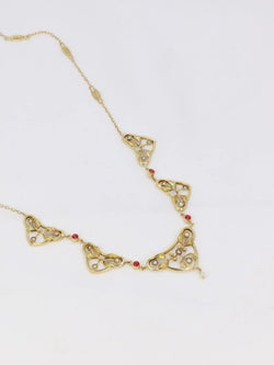 Collier draperie Art Nouveau en or jaune, perles fines et pierres roses - Castafiore