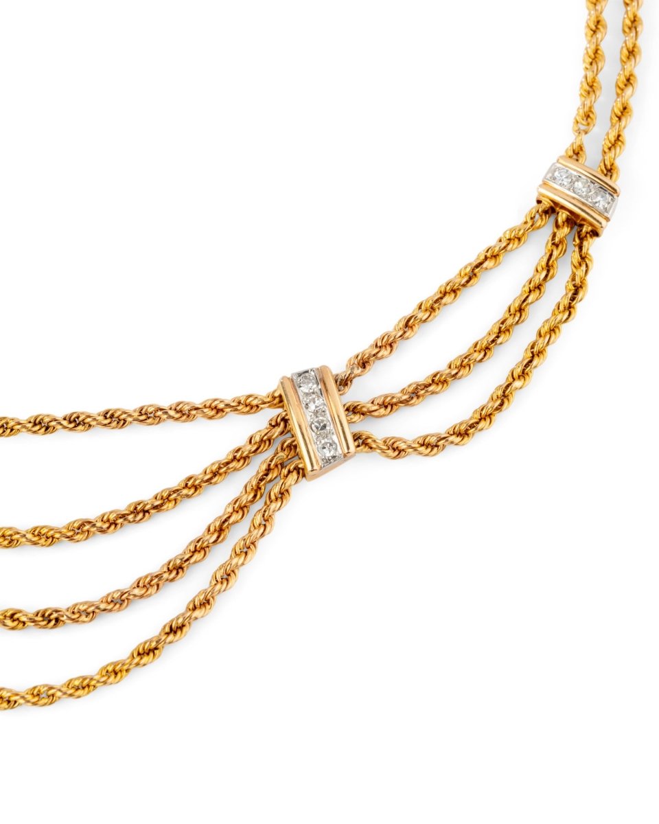 Collier Draperie en or jaune torsadé avec diamants - Castafiore