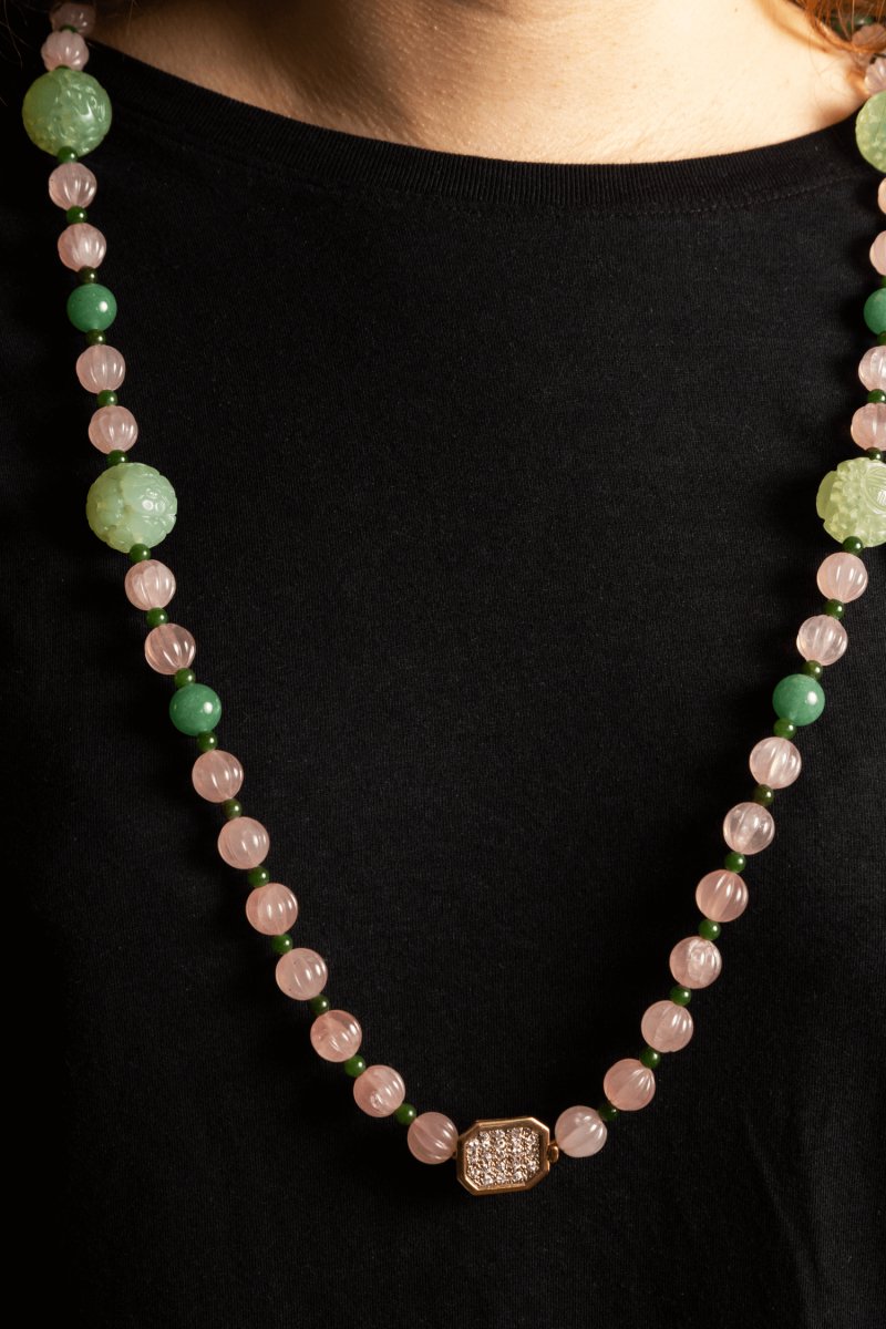 Collier en aventurine, quartz rose et jade - Castafiore