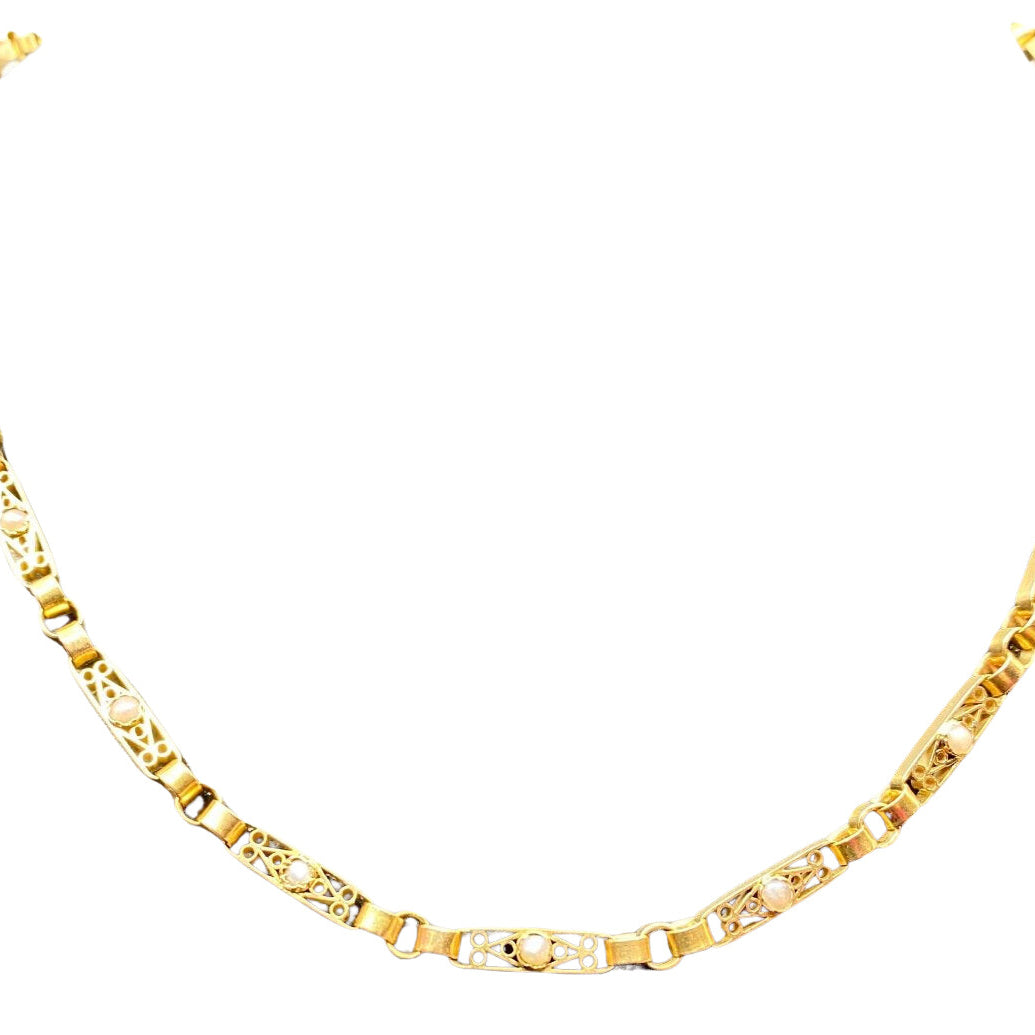 Collier en or 18 carats et perles fines vers 1880 - Castafiore