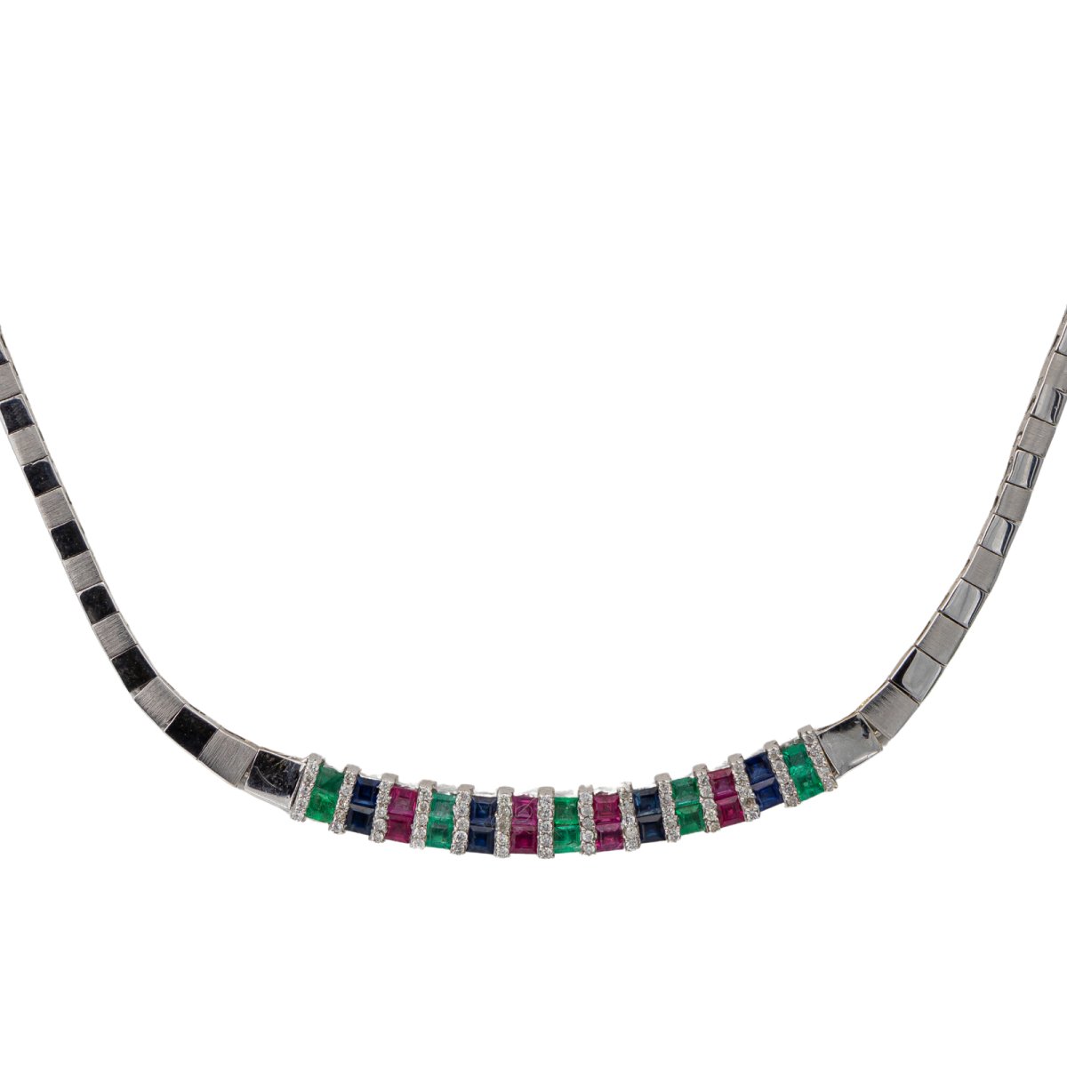 Collier en or blanc émeraude rubis et diamants - Castafiore