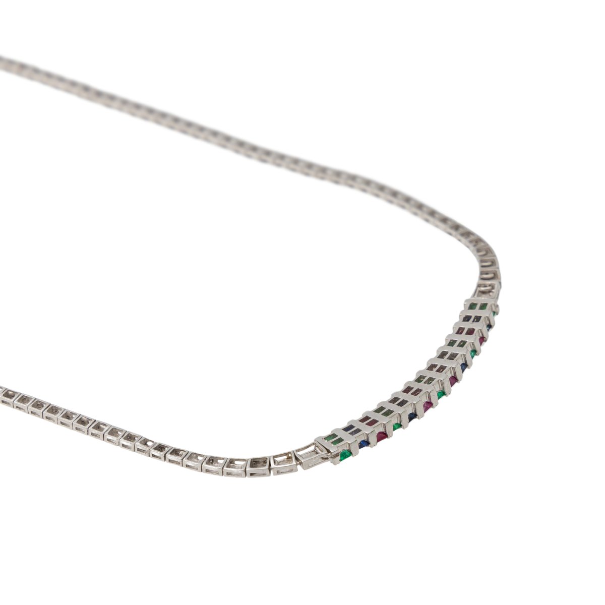 Collier en or blanc émeraude rubis et diamants - Castafiore